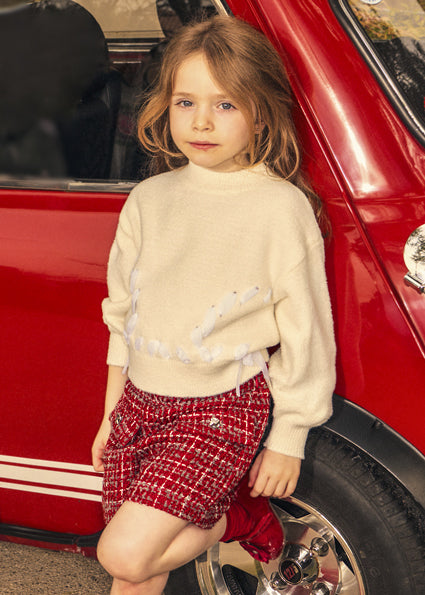 Knitted Smooth Sweater & Tweed Shorts - Red by Mayoral, view 5